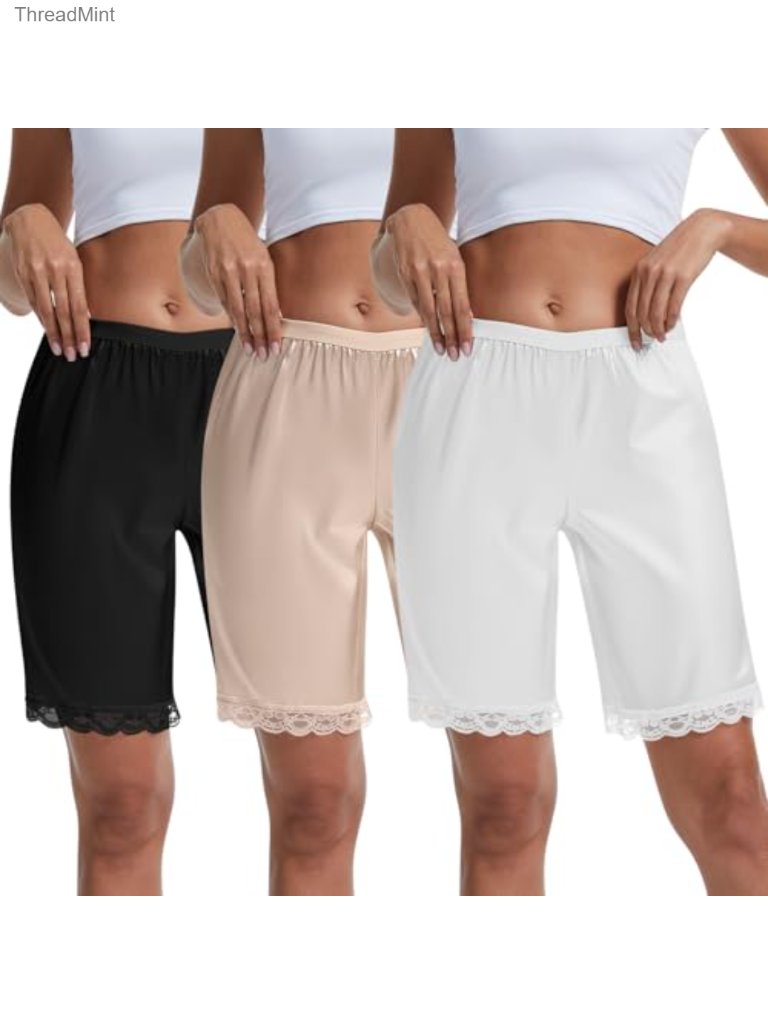 3 Pack Slip Shorts Lace Trim Anti Chafing Culotte Under Dress
